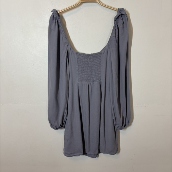 Aritzia Wilfred Novella Smocked Square Neck Mini Dress 6 Gray Blue‎ - Stains - Picture 5 of 9